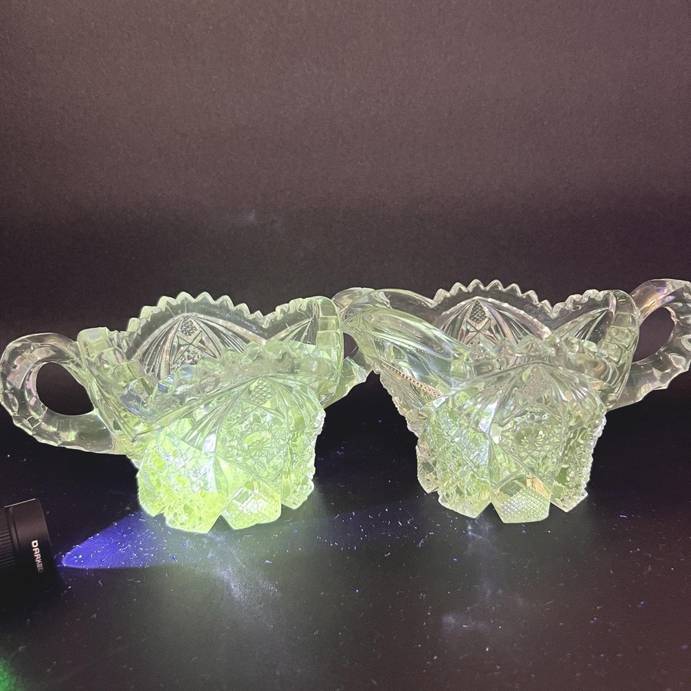 Antique Imperial Glass Whirling Star EAPG Clear Creamer Sugar Manganese Set
